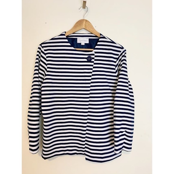 Erin London striped jacket blazer size L navy blue and white - Picture 2 of 7